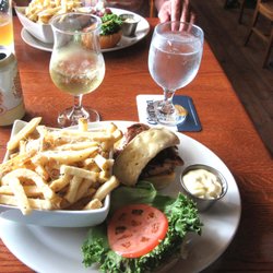 Casey's Community House - Grilled chicken, brie, and caramelized onions sandwich with truffle fries...delicious!