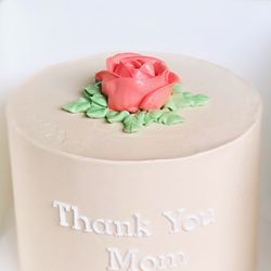 Bakes by Eileen - Guava Cheese Celebration Cake (small) with smooth custom color base, fondant lettering, and buttercream rose.