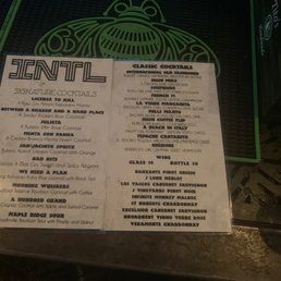 Bar menu from upstairs Bar menu from upstairs