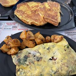 Village Cafe - Greek omelette (+ linguica) sweet bread french toast