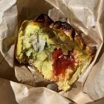 The Line Coffee - Tomato and Basil Egg Bite (cross section) - Coffee & Tea Near Me - Berkeley, California