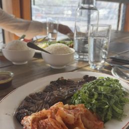 Short rib rice plate with cabbage kimchi instead of daikon sambal Short rib rice plate with cabbage kimchi instead of daikon sambal
