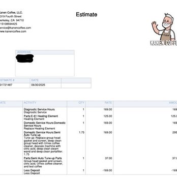 Kanen Coffee - Invoice - Appliances & Repair Near Me - Berkeley, California