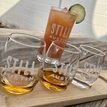 Still Austin Whiskey Co. - Two bourbons and 1 gin plus Tropic Like It's Hot cocktail - Distilleries Near Me - Austin, Texas Still Austin Whiskey Co. - Two bourbons and 1 gin plus Tropic Like It's Hot cocktail - Distilleries Near Me - Austin, Texas