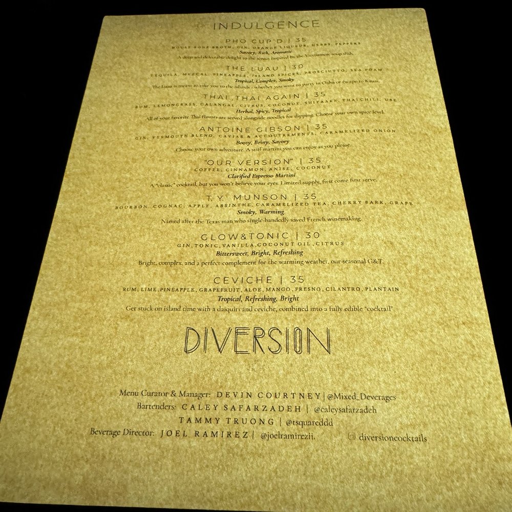 Diversión Cocktails - Indulgence Menu - Cocktail Bars Near Me - Houston, Texas Diversión Cocktails - Indulgence Menu - Cocktail Bars Near Me - Houston, Texas