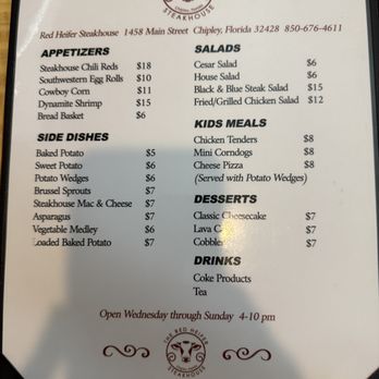 The Red Heifer Steakhouse - Menu 1 - Steakhouses Near Me - Chipley, Florida The Red Heifer Steakhouse - Menu 1 - Steakhouses Near Me - Chipley, Florida