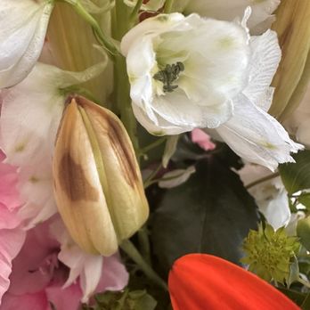 Alondras Flowers - Lilies with brown spots and roses with wilted dry petals - Florists Near Me - Novato, California Alondras Flowers - Lilies with brown spots and roses with wilted dry petals - Florists Near Me - Novato, California