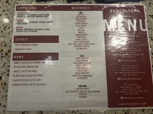 Menu photo 3 SubCulture Coffee Boca Raton, FL Menu photo 3 SubCulture Coffee Boca Raton, FL