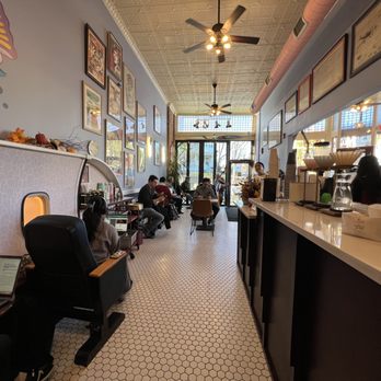 Paper Plane Coffee - Airline seats line the walls. Nice touch. - Coffee Roasteries Near Me - Montclair, New Jersey Paper Plane Coffee - Airline seats line the walls. Nice touch. - Coffee Roasteries Near Me - Montclair, New Jersey