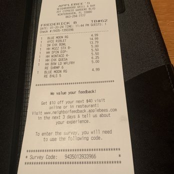 Applebee's Grill + Bar - Receipt - American Near Me - Winter Haven, Florida Applebee's Grill + Bar - Receipt - American Near Me - Winter Haven, Florida