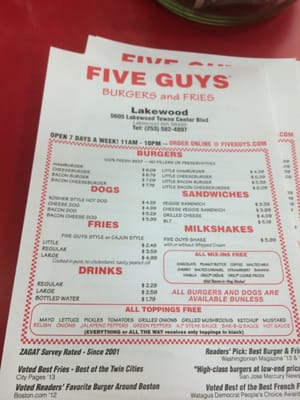 Menu photo 2 Five Guys Lakewood, WA Menu photo 2 Five Guys Lakewood, WA