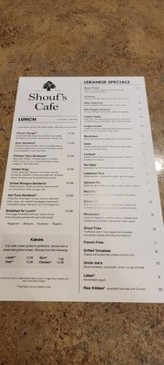 Menu photo 2 Shouf's Cafe Bridgeville, PA Menu photo 2 Shouf's Cafe Bridgeville, PA