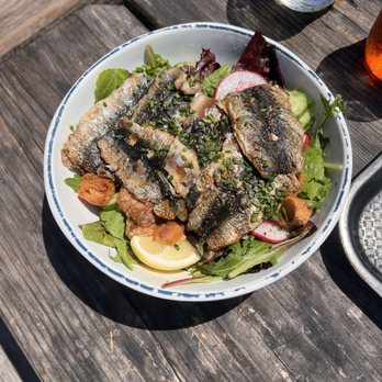 Fish - Fresh Catch (sardines) on top of salad - Seafood Near Me - Sausalito, California
