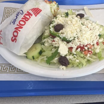 Mykonos Grill - I ordered the #2 which is the Chicken Soulaki Sandwich and instead of fries, I got the Greek salad with their Greek dressing. - Greek Near Me - Salisbury, North Carolina