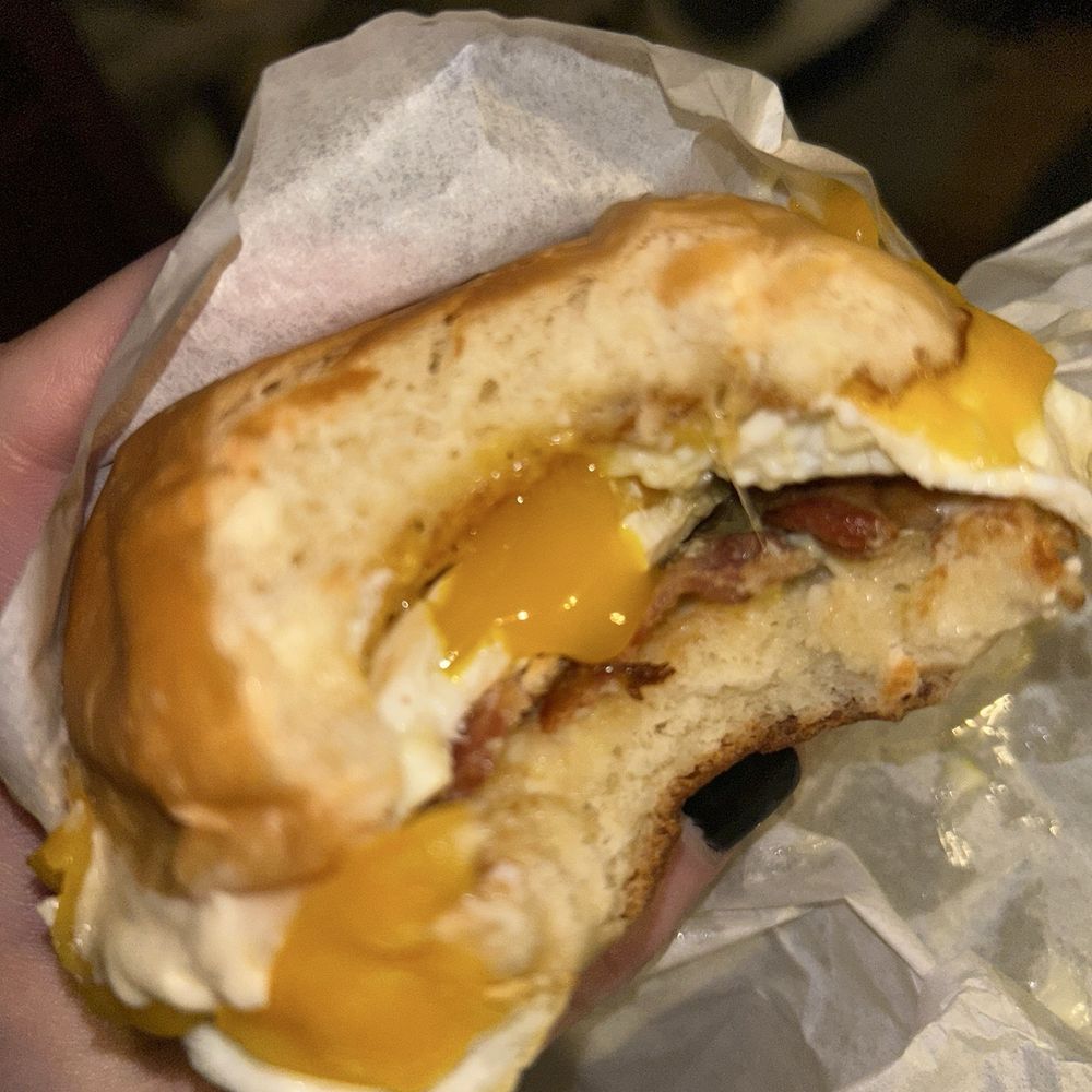 bacon, egg and cheddar sandwich bacon, egg and cheddar sandwich