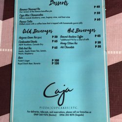 Caja Pizza, Cupcakes and More - Dessert and beverage menu