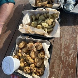 Shivers Creek Fish House Express - Shrimp & Oyster combo, fried pickles, & Catfish dinner.
