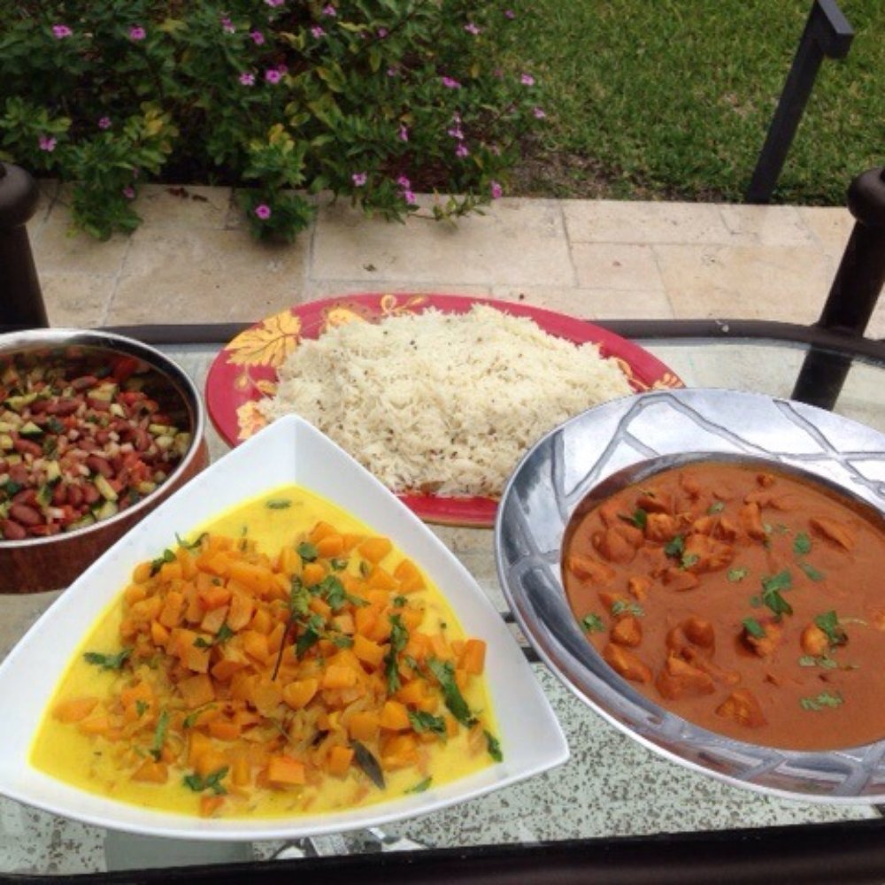Ayesha's Kitchen - Kidney Bean Kachumbar Salad, Butternut Squash with chillies, curry leaves and coconut milk, Basmati Pilaf, and Chicken Vindaloo - Cooking Schools Near Me - Miami, Florida Ayesha's Kitchen - Kidney Bean Kachumbar Salad, Butternut Squash with chillies, curry leaves and coconut milk, Basmati Pilaf, and Chicken Vindaloo - Cooking Schools Near Me - Miami, Florida