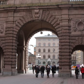 Sveriges Riksdag - Off to the side at the small arch way is where you enter Parliament House for the tour. The signs with the times for various tours is posted - Landmarks & Historical Buildings Near Me - Stockholm, Alberta