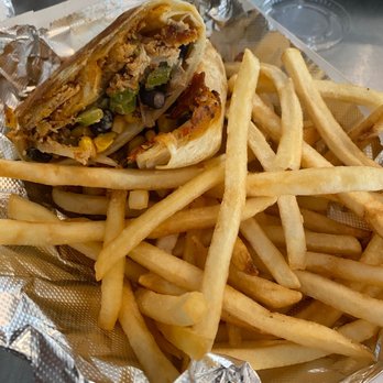 Idle Hour Biergarten - Veggie wrap with chicken and fries - Bars Near Me - Atlantic Beach, North Carolina Idle Hour Biergarten - Veggie wrap with chicken and fries - Bars Near Me - Atlantic Beach, North Carolina