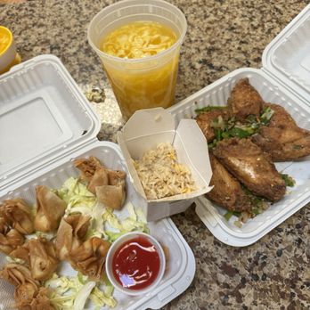 Asian Kitchen - crab rangoons, egg flower soup, salt and pepper wings, mini order of fried rice. - Chinese Near Me - Seattle, Washington