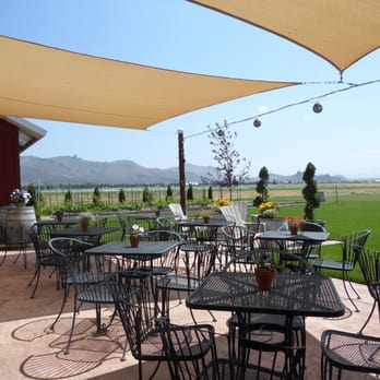Maragas Winery - Patio right outside door of barrel room / tasting room.  Buy a glass of wine. Take a picnic or buy a nosh. Ahhh..enjoy! - Wineries Near Me - Culver, Oregon