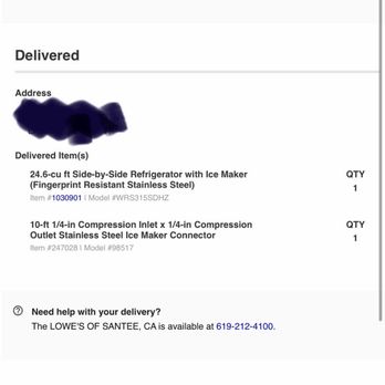 Lowe's Home Improvement - Product was not delivered - Hardware Stores Near Me - Santee, California
