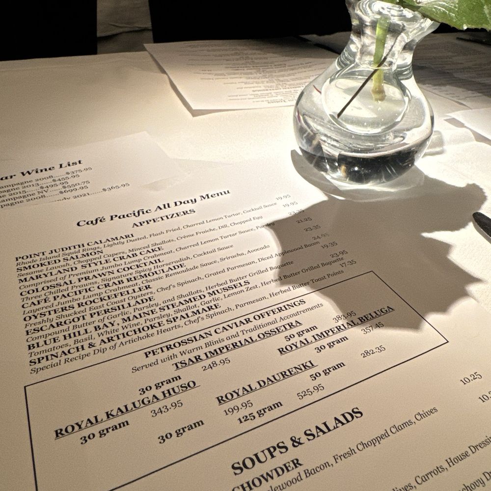 Café Pacific - Quick snap of the menu - Seafood Near Me - Dallas, Texas