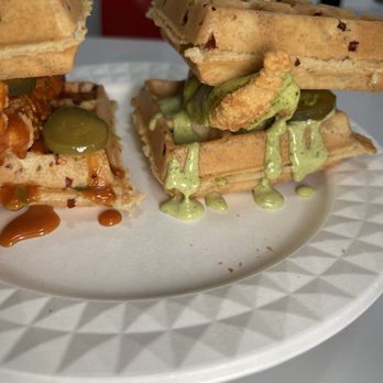 Chicken Squared - Wafflewiches: Smokey Maple & Green Heat - Fish & Chips Near Me - Oakville, Ontario