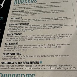 Burger portion of the menu Burger portion of the menu
