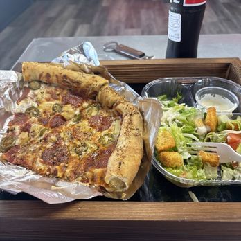 Frenchies Pizza - 2 slices of pizza and a side salad - Pizza Near Me - Peoria, Arizona Frenchies Pizza - 2 slices of pizza and a side salad - Pizza Near Me - Peoria, Arizona
