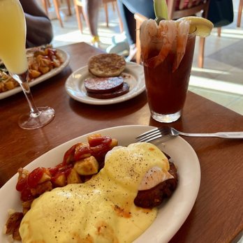 Linda Jean's Restaurant - New England Codfish Cake Platter with loaded Bloody Mary! - Breakfast & Brunch Near Me - Oak Bluffs, Massachusetts Linda Jean's Restaurant - New England Codfish Cake Platter with loaded Bloody Mary! - Breakfast & Brunch Near Me - Oak Bluffs, Massachusetts