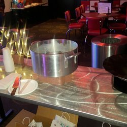 Bowlero Queens - This is the setup for the food. They include this cool LED sign!. Very nice