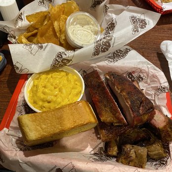 Smokey D's BBQ - Dinner rib and meat platter (burnt ends) with Mac and cheese side and Tater Chips side - Barbeque Near Me - Des Moines, Iowa Smokey D's BBQ - Dinner rib and meat platter (burnt ends) with Mac and cheese side and Tater Chips side - Barbeque Near Me - Des Moines, Iowa