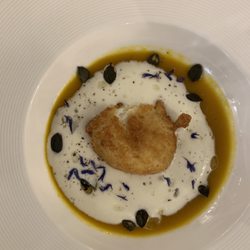 Al Ponte Storto - Fried egg on top of pumpkin soup with parmigiana foam. The best thing ever!
