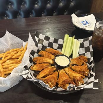 Bar-Bill East - Well done Cajun dry rub wings, awesome crispy seasoned shoestring fries. Both were enhanced by their homemade blue cheese dressing! - Pizza Near Me - Rochester, New York Bar-Bill East - Well done Cajun dry rub wings, awesome crispy seasoned shoestring fries. Both were enhanced by their homemade blue cheese dressing! - Pizza Near Me - Rochester, New York