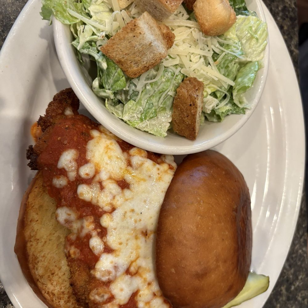 Craft Public House - Chicken Parmesan Sandwich with Side Caesar Salad - Sports Bars Near Me - Cary, North Carolina