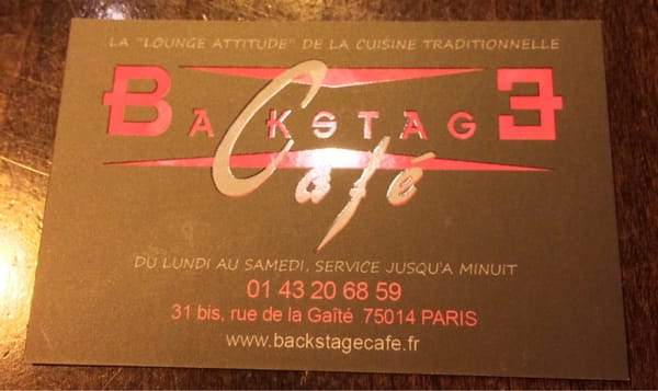 Menu photo 3 Backstage Café Paris, 75 Menu photo 3 Backstage Café Paris, 75