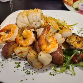 Blue Water Seafood - Stuffed Flounder with Shrimp, Stuffed Clams, shredded zucchini, and potatoes. - Seafood Near Me - East Brunswick, New Jersey