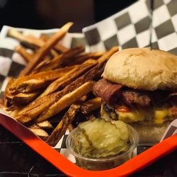 Texas Wagon Wheel - Texas Bacon Burger with seasoned fresh cut fries.