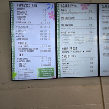 Honolulu Coffee - Menu on the wall - Bakeries Near Me - Honolulu, Hawaii