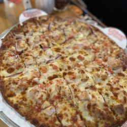 Carbone's Pizzeria - Cajun Chicken Alfredo Pizza Small 10" (onions on half only) very good