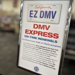 AAA - Inside: signage for dedicated "DMV Express" line; members just line up to pay their DMV fees & get registration tags immediately!.
