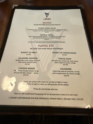 Menu photo 2 J. Dolan's Honolulu, HI