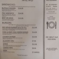 Red House Restauraunt - Menu as of 4-15-2023
