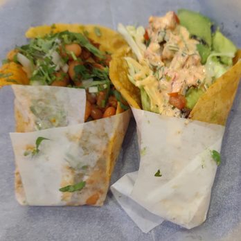 TACO CENTRO - Carne Asada (left) and Grilled Pescado tacos - Mexican Near Me - San Diego, California