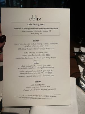 Menu photo 1 Oblix At The Shard London, XGL Menu photo 1 Oblix At The Shard London, XGL