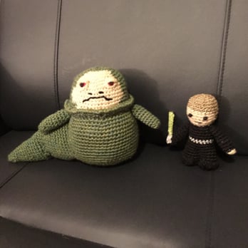 Yarns at the Adobe - These required 3-weight yarn. Jabba the Hutt and Luke Skywalker - Arts & Crafts Near Me - San Luis Obispo, California Yarns at the Adobe - These required 3-weight yarn. Jabba the Hutt and Luke Skywalker - Arts & Crafts Near Me - San Luis Obispo, California