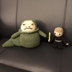 Yarns at the Adobe - These required 3-weight yarn. Jabba the Hutt and Luke Skywalker