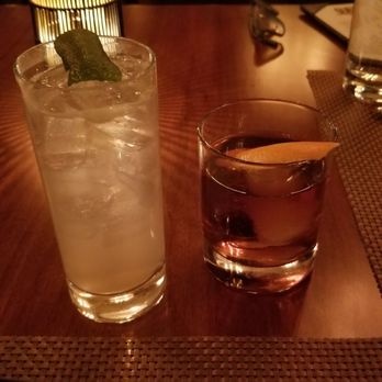 Oak Steakhouse - Cocktails. Tall fizzy one was yummy (can't remember name) but hubby wasn't impressed with old fashioned. - Steakhouses Near Me - Raleigh, North Carolina